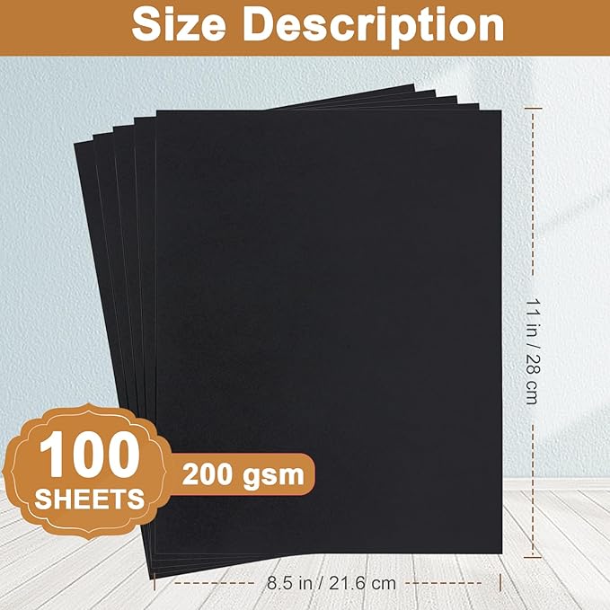 100 Sheets Black Cardstock 8.5 x 11 Printer Paper, 75lb Heavyweight Paper Card Stock for Halloween, DIY Cards Making, Birthday Decorations, Invitations, Thank You Cards