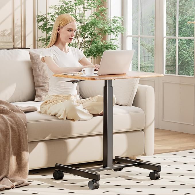 NEWBULIG Rolling Standing Desk Adjustable Height Brown, Mobile Standing Desks with Wheels, Portable Table Medical Rolling Computer Cart, Podium Stand with Metal Frame for Teacher Classroom Laptop