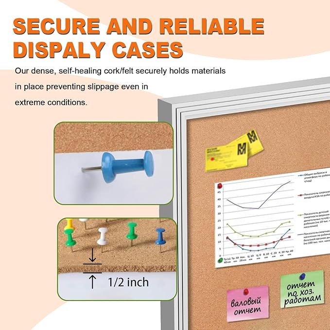 Outdoor Enclosed Cork Bulletin Board 44x32 Inch, Double Door Lockable Wall-Mounted Weatherproof Display Case, Tamperproof Notice Memo Poster Board with Aluminum Frame for Office, School, Community