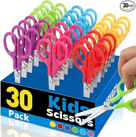 30Pack 5" Small School Student Blunt Kids Craft Scissors, Sharp Stainless Steel Blades Safety Toddler Kid Child Comfort Grip Scissors Bulk for Children Cutting Paper