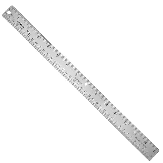 Stainless Steel 15 Inch Metal Ruler Non-Slip Rubber Back, with Inch and Metric Graduations