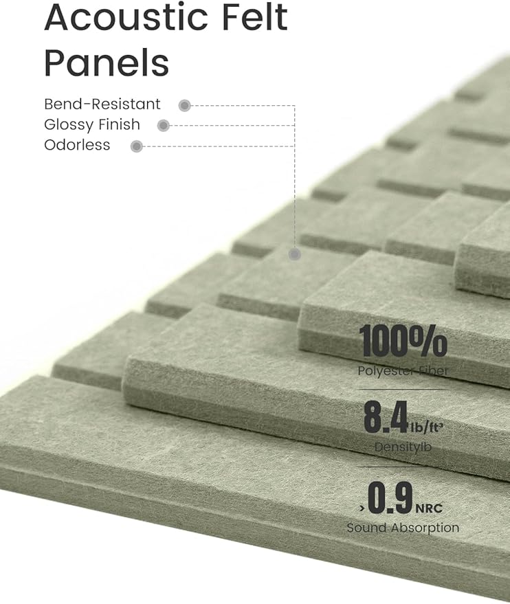 Bumusty Large Cork Board Alternative-36 x24 Felt Bulletin Board Tiles, with 30 Pushpins, 40 Adhesive Tabs, 6-Pack Slat Wall Paneling, Cork Boards for Office Push Pin Board Felt Board-Sage