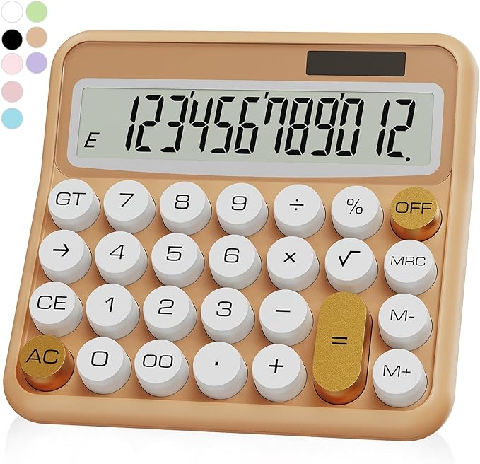 White Calculator, UPIHO Beige Standard Calculator 12 Digit with Large LCD Display and Big Buttons, White Gold Office Accessories for Women Desk, Supplies for Office, School, Home, Business