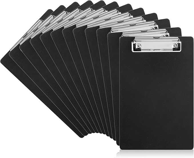 12 Pack Clipboards with Pen Holder 8.5x12.4 Black Clip Board Plastic Standard A4 Letter Size Hanging Clipboards for Classroom, Students, Kid, Woman, Office & School Supply