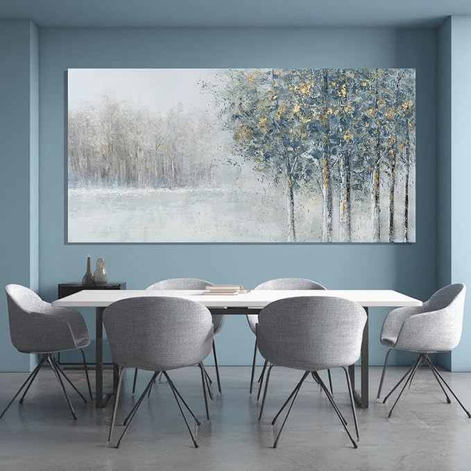 ZENPEE Grey and Blue Tree of Life Wall Art, Large Nature Wall Decor for Bedroom, Office, or Dining Room, Cuadros para Comedor Elegantes y Modernos, 24" x 48"