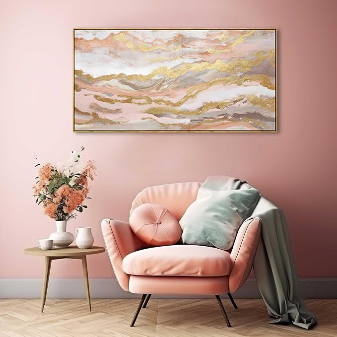 YJYart Pink Abstract Wall Art/Girl Room 20x40 Inch/Large Wall Art for Living Room/Bedroom Decorations Gold Office Decor Kitchen Art Dining Room Decor