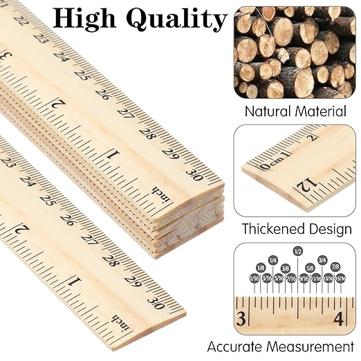 100 Pcs Wooden Ruler 12 Inch Rulers Bulk Wood Measuring Ruler 2 Scale Rulers for Ruler with Centimeters and Inches 30 cm Drafting Tools for Home Office