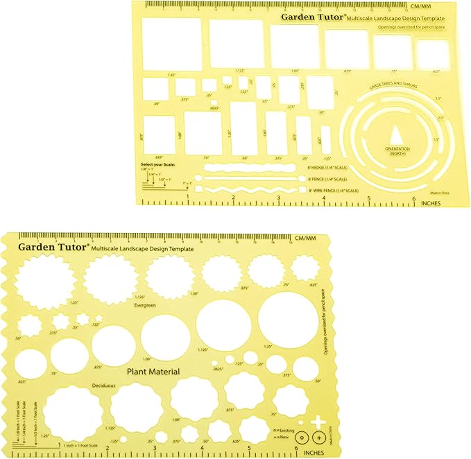 Garden Tutor Multiscale Garden & Landscape Design Kit – 2 Translucent Yellow Design Stencils, 12-Inch Flexible Curve Ruler, 40-Sheet Multi-Scale Graph Paper & Garden Design Guide