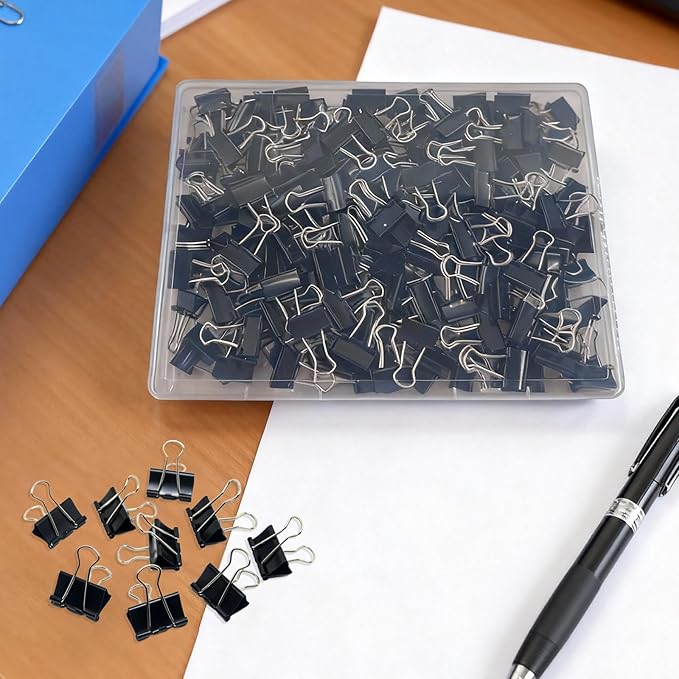 180 Pcs Small Binder Clips Black, 0.59 in/15mm Mini Binder Paper Clips, Paper Clamps for Office Supplies, Home, School,Business Document Organizing