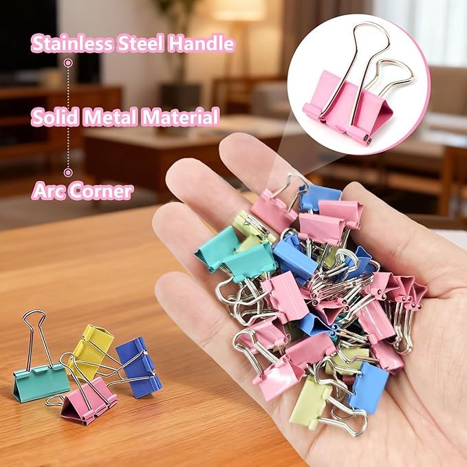180 Pcs Small Binder Clips Assorted Colored, 0.59 in/15mm Mini Binder Paper Clips, Paper Clamps for Office Supplies, Home, School,Business Document Organizing (Blue, Pink, Yellow, Green)