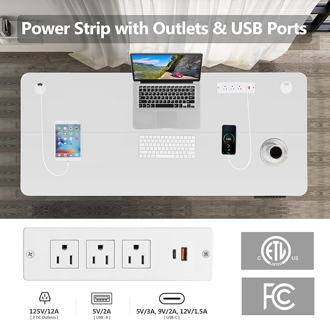 farexon Electric Standing Desk Adjustable Height, 63 x 24In with Outlets and USB Ports, Stand up Desk with 39x18in Mouse Pad, Dual Beam Structure, 4 Wheels,4 Memory Heights Easy to Set(White)