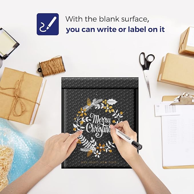 Fuxury Black Bubble Mailers 8.5x12" 40 Pack Medium Padded Envelopes Opaque #2 Bubble Mailer Usable Size 8.5x11" Thick Padded Mailers for Small Business Mailing Books Clothes Makeup Supplies