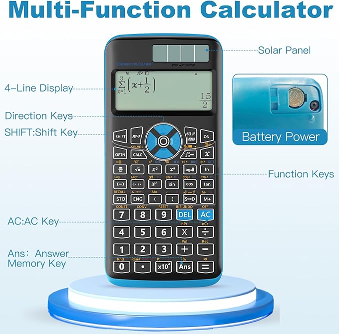 Scientific Calculators,Rudnia Calculator Desktop with 4-line Display,10+2 Digits and 552 Function Calculator,School Supplies for Middle High School and College Students (Black)
