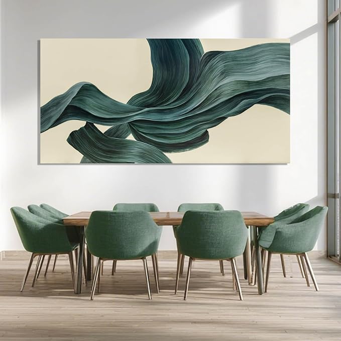 ZENPEE Green Abstract Wall Art and Beige Wall Decor, Aesthetic Wall Hangings for Dining Room, Living Room, or Bedroom, 24" x 48"