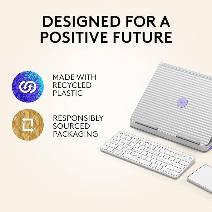 Logitech Casa Pop-Up Desk Work From Home Kit with Laptop Stand, Wireless Keyboard & Touchpad, Bluetooth, USB C Charging, for Laptop/MacBook(10” to 17”), Windows,macOS,ChromeOS - Nordic Calm,Tan/Purple