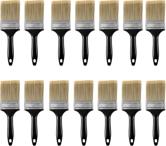 14 Ea 3 Inch Paint Brushes, Home Wall Trim House Paintbrush Bulk with Treated Plastic Handle, Cheap Paint Brushes for Wall Decor