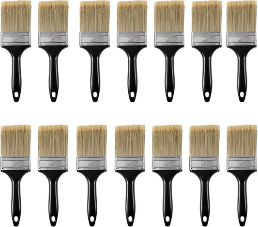 14 Ea 3 Inch Paint Brushes, Home Wall Trim House Paintbrush Bulk with Treated Plastic Handle, Cheap Paint Brushes for Wall Decor