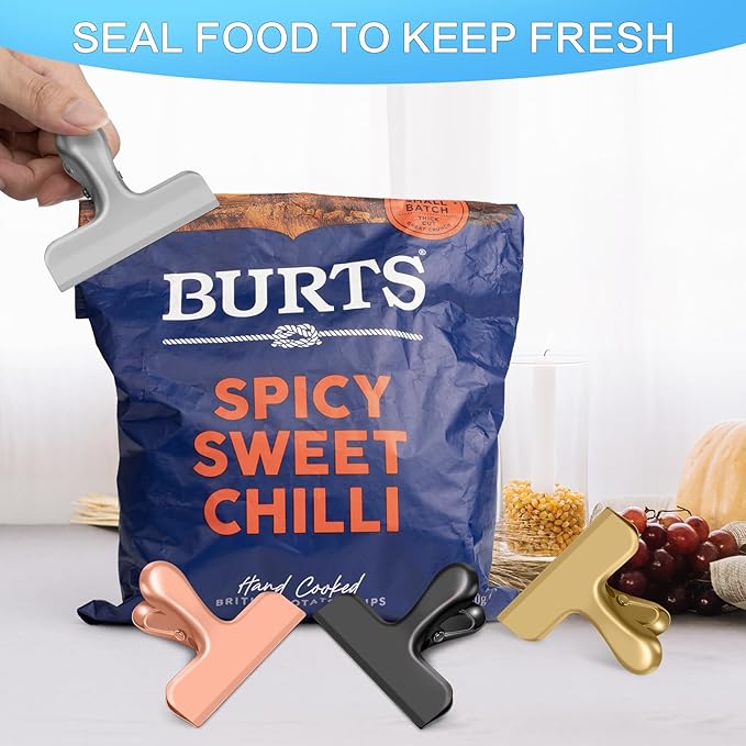 24 Pack Bag Clips, Heavy Duty Chip Clips, Stainless Steel Chip Bag Clip,for Kitchen and Office to Seal Coffee Bags, Paper Sheets, Metal Clip Air Tight Seal-3 Inches(Silver)