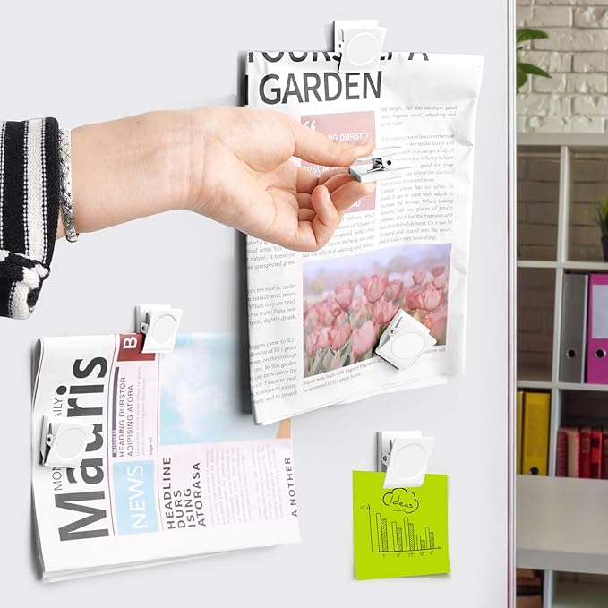 Grtard 6Pack Magnetic Clips Heavy Duty, White Magnet Clips for Fridge, Refrigerator Magnets, Strong Magnetic Clip,Scratch Free Magnets with Clip for Refrigerator, Whiteboard, Cruise, Locker