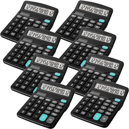 8 Pack Office Calculators Desktop, 12-Digit Solar Basic Desktop Calculator Dual Power Electronic Calculators with Large LCD Display Big Button for Office Home and School