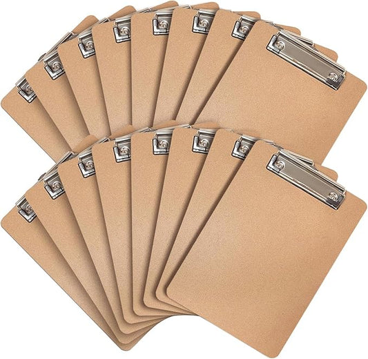 Mini Clipboards, 16 Pack 6" x 9" Small Clipboards Bulk, Wooden Memo Mini Clip Boards with Low Profile Clip, Hanging Loop for Office Home Classroom Supplies