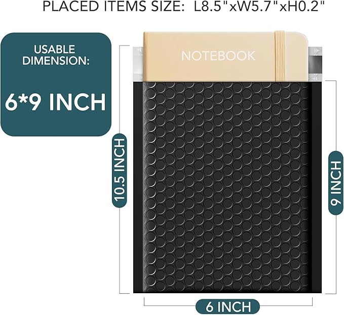 Metronic Bubble Mailers 6x10 Inch 600 Pack Black Waterproof Bubble Mailer Usable Size 6x9'' Padded Envelopes Self Seal, Cushioning Mailer for Packaging, Shipping, Mailing, Small Business Supplies