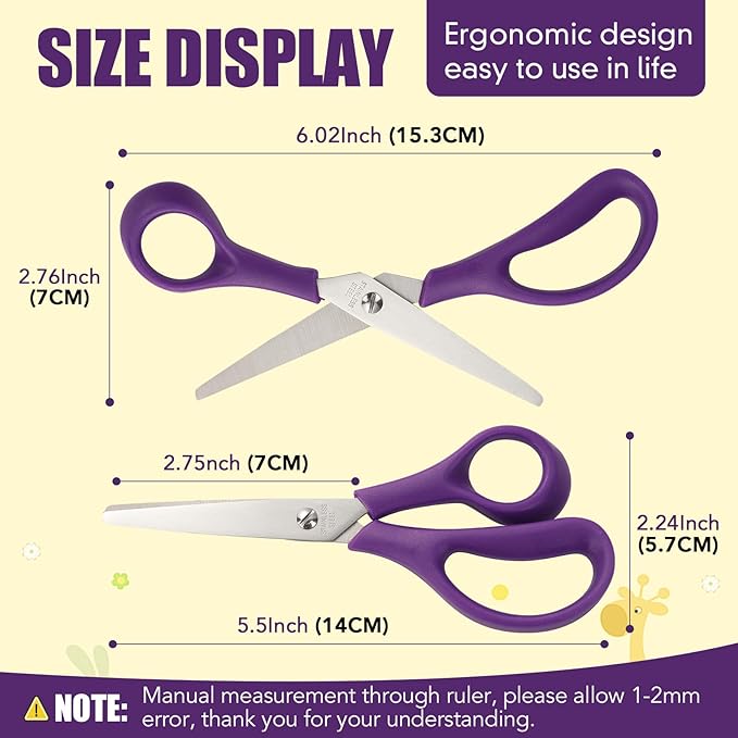 48Pack 5.5" Safety Small School Kids Student Round Blunt Tip Craft Scissors Bulk, Stainless Steel Blades Comfort Grip Scissors for Kid Children Kindergarten Cutting Paper