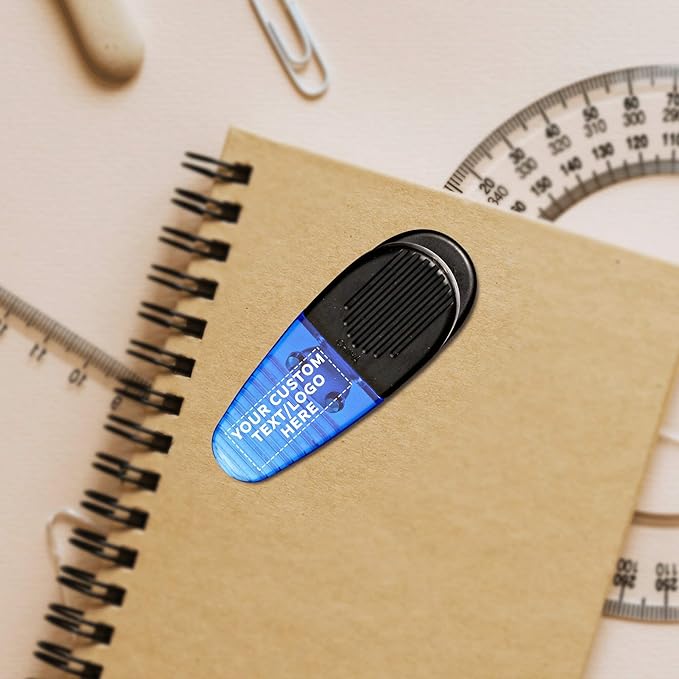 50 Magnetic Memo Holders Set - Customizable Text, Logo - Large Clip, Plastic - TBlue