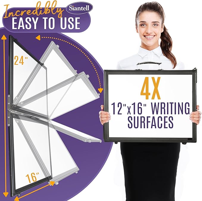 Small Dry Erase White Board – Magnetic Desktop Whiteboard - 16x12 inch 4 Sides Portable Whiteboard for Kids - Tabletop Mini Easel with Cover Bag for Office Desk, Students, Teachers