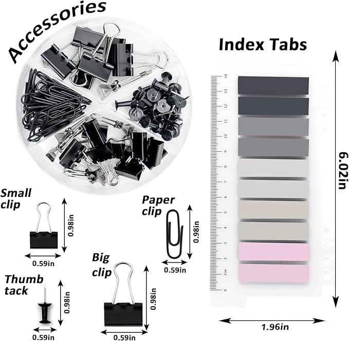 Black Office Supplies,UPIHO Black Desk Accessories,Stapler and Tape Dispenser Set for with Large Stapler,Tape Dispenser, Staple Remover, Staples, Clips,Scissor and Tabs,Gifts for Office Clerks