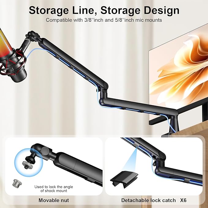 Microphone Arm,Aokeo AK-55 Desk Low Profile Adjustable Mic Boom Arm Stand,Suitable For Blue Yeti,Snowball iCE, HyperX QuadCast,SoloCast,Elgato Wave,Etc