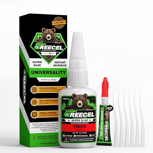 Super Glue Thick for Metal, Wood, Rubber, Glass, Super Control Cyanoacrylate Adhesive (CA) Instant Glue 1 Oz - Clear Superglue with Extra Gel for Carpentry & Crafts Repair (1 Pack)