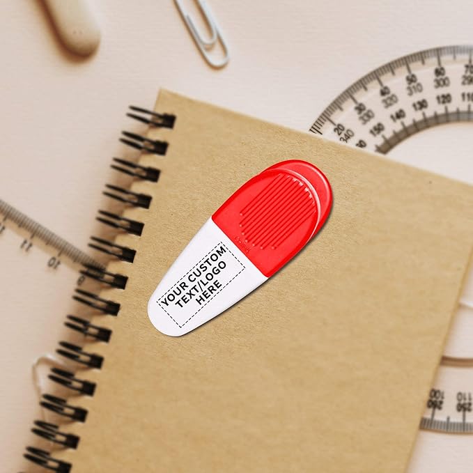 100 Magnetic Memo Holders Set - Customizable Text, Logo - Large Clip, Plastic - White Red