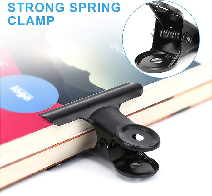 20 Pack Bulldog Clips 2 Inches Large Hinge Paper Clips Metal Hinge Clips for Crafts, Food Bags, Drawings, Photos at Home Kitchen & Office Usage, Black, 51mm