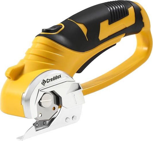 4v Cordless Electric Scissors, Electric Box Cutter With LED Light and Safety Lock, Cardboard Cutter, Rotary Cutter for Cardboard Leather Carpet Plastic Yellow