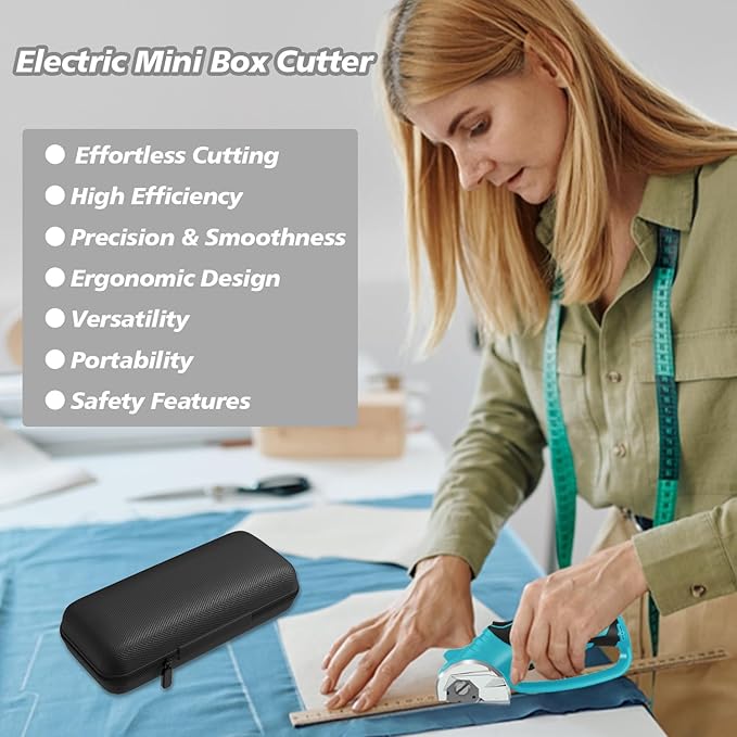 Cordless Electric Scissors, 4V Rechargeable Box Cutter & Cardboard Cutter with LED Light, Safety Lock - Rotary Cutter for Fabric, Leather, Plastic, Crafting, Sewing with Storage Box (Turquoise)