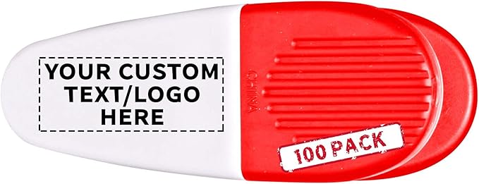 100 Magnetic Memo Holders Set - Customizable Text, Logo - Large Clip, Plastic - White Red