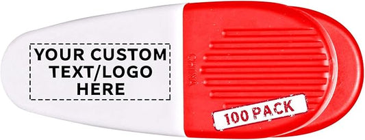 100 Magnetic Memo Holders Set - Customizable Text, Logo - Large Clip, Plastic - White Red
