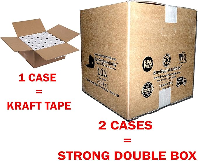 (100 Rolls) 2 1/4 x 85 Thermal Paper Receipt Rolls 2.25 x 85 ft, 55 GSM Premium Quality German Paper Fits All Credit Card Terminals Verifone VX510 VX570 FD50 BPA Free from BuyRegisterRolls