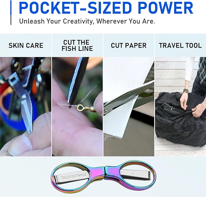 2Pcs Rainbow Folding Scissors,Portable Stainless Steel Telescopic Cutter, Safety Foldable Pocket Badge Small Scissors for Home, Office, Craft, Sewing, Nurse Accessories, Travel