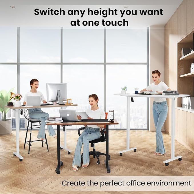 farexon Electric Standing Desk 55 x 24In with Charging Station, Adjustable Height Desk with Mouse Pad, 2 USB Ports & 3 Power Outlets, 4 Caster, 4 Preset Heights, 27''-46'' Lifting Range