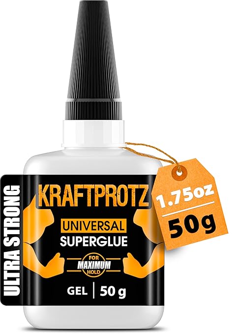 Super Glue Gel – 50 g / 1.75 oz – Extra Strong No-Drip Superglue for Plastic, Metal, Wood & Rubber – Waterproof & Heat Resistant Adhesive – Precision Tip – KRAFTPROTZ