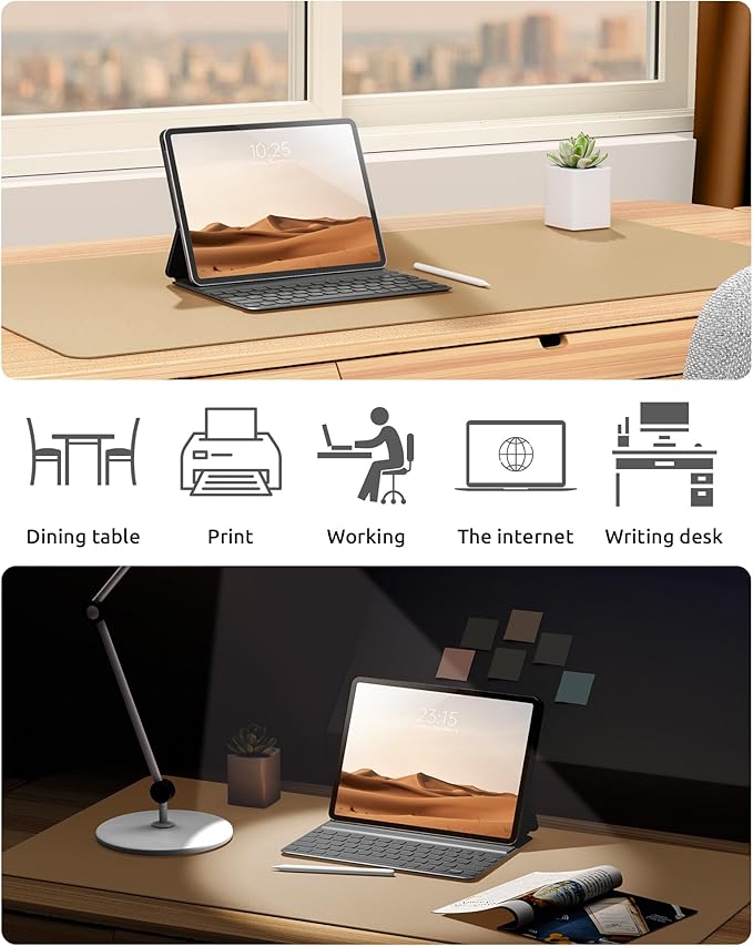 YSAGi Leather Desk Protector, Office Mat, Large Mouse Mat, Non-Slip PU Leather Blotter, Laptop Desk, Waterproof Writing Pad for Office and Home (Latte, 35.4" x 17")
