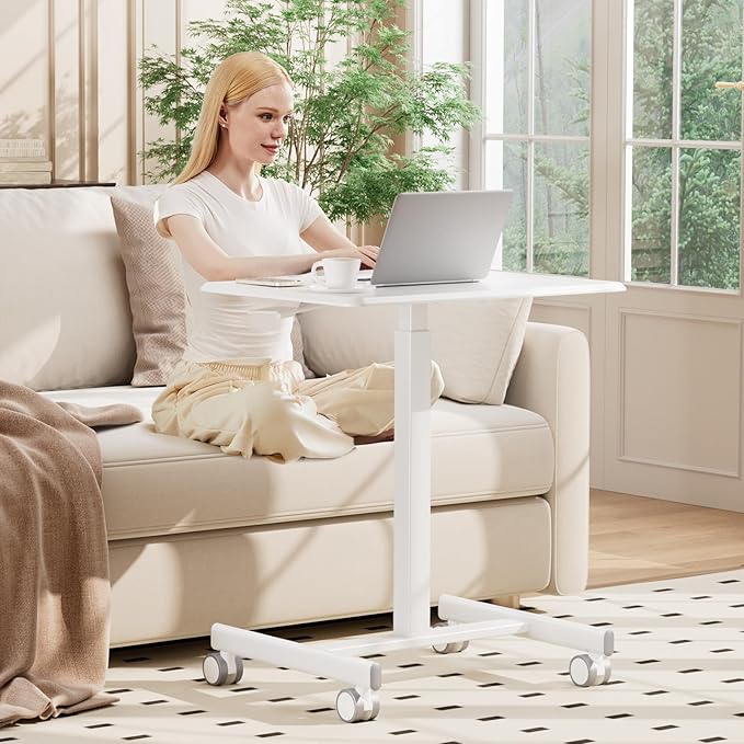 NEWBULIG Rolling Standing Desk Adjustable Height White, Mobile Standing Desks with Wheels, Portable Table Medical Rolling Computer Cart, Podium Stand with Metal Frame for Teacher Classroom Laptop