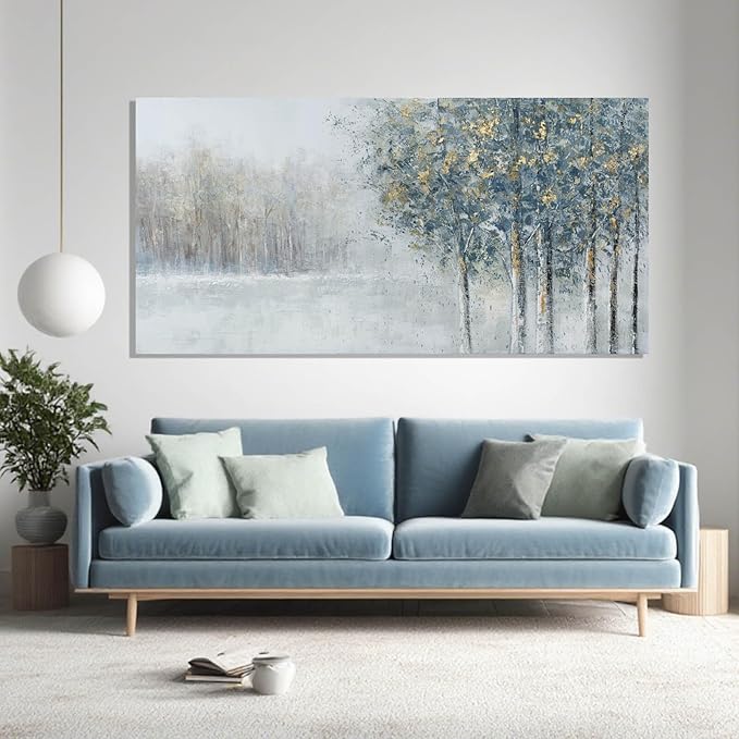 ZENPEE Grey and Blue Tree of Life Wall Art, Large Nature Wall Decor for Bedroom, Office, or Dining Room, Cuadros para Comedor Elegantes y Modernos, 24" x 48"