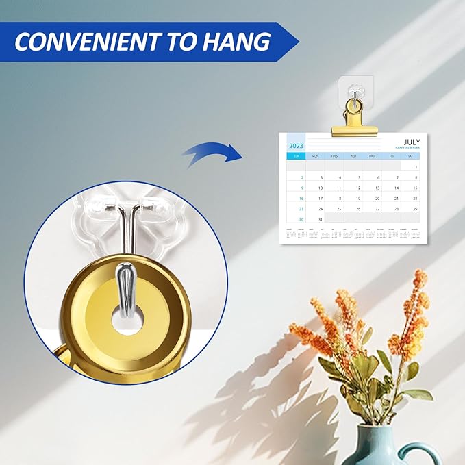 20 Pack Large Metal Hinge Clips 2 Inches Bull Hinge Paper Clips Gold Bulldog Clips for Crafts, Photo, Drawing, Food Bags at Home, Office, School, Shop, Gold, 51mm