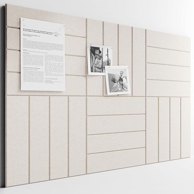 Bumusty Large Cork Board Alternative-36 x24 Felt Bulletin Board Tiles, with 30 Pushpins, 40 Adhesive Tabs, 6-Pack Slat Wall Paneling, Cork Boards for Office Push Pin Board Felt Board-Oatmeal