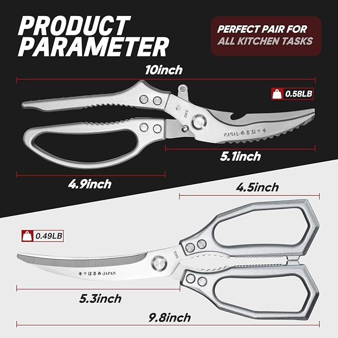 TIVOLI Kitchen Scissors Set Silver,Japanese Stainless Steel Kitchen Shears for Food, Heavy Duty Poultry Shears,Meat Scissors for Chicken Bones,Korean BBQ and Turkey,Ideal Gift