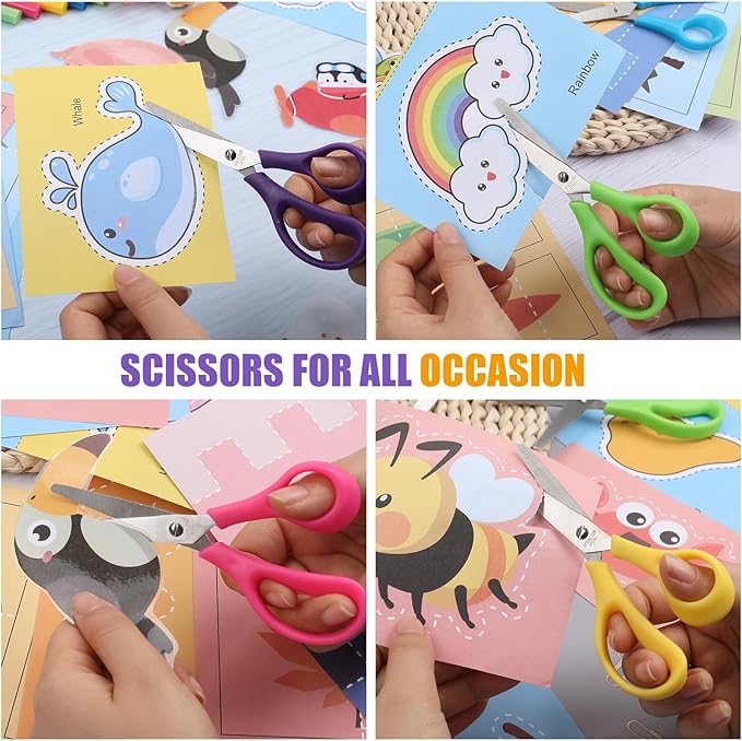 32Pack 5.5" Safety Small School Kids Student Round Blunt Tip Craft Scissors Bulk, Stainless Steel Blades Comfort Grip Scissors for Kid Children Kindergarten Cutting Paper