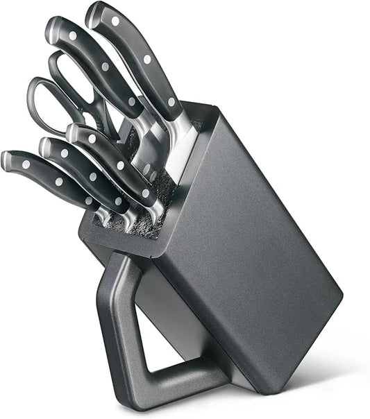 Victorinox Grand Maitre Cutlery Block - Modern Block with Knives - Includes Kitchen Scissors, Chef's Knife, Santoku & More - Black Handles, 6-Piece Set
